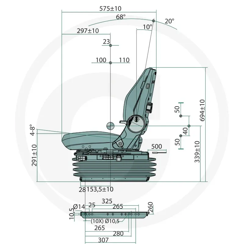 Sedile pneumatico PROBOSS AS2480 per MF – cod. 12268536, vista laterale, codice 12268536