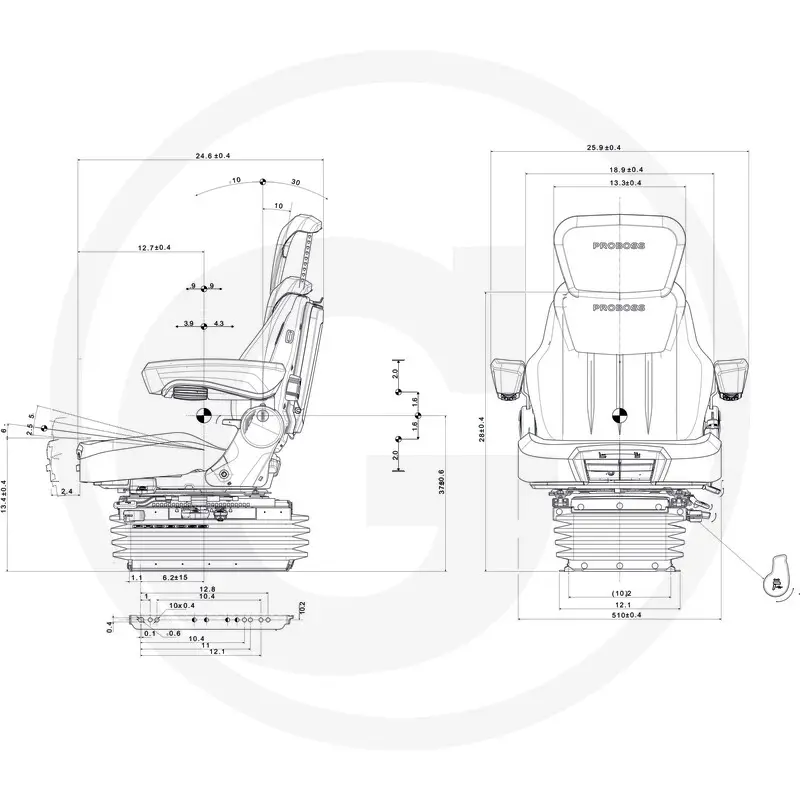 Sedile pneumatico PROBOSS AS3510 per MF – cod. 12267632, dettaglio tecnico 5, codice 12267632