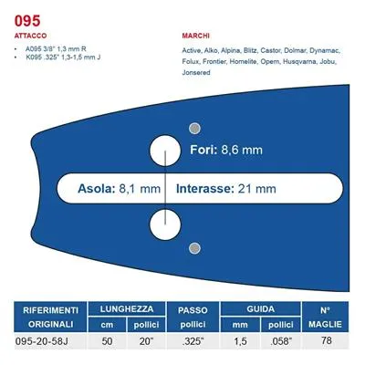 [452736] Barra guida MAYA motosega 50 cm .325 1,5 mm 78 maglie