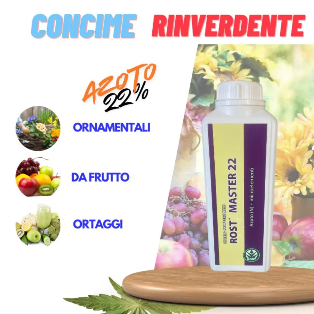 Concime per Piante Verdi, Fiori, Orto e Frutta | Azoto 22% | Stimola la Crescita Vegetativa | 1Lt