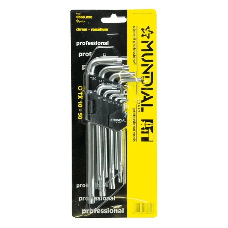 Set 9 Chiavi Torx Lunghe con Foro T10-T50 Serie Chiavi a L per Meccanica e Fai da te