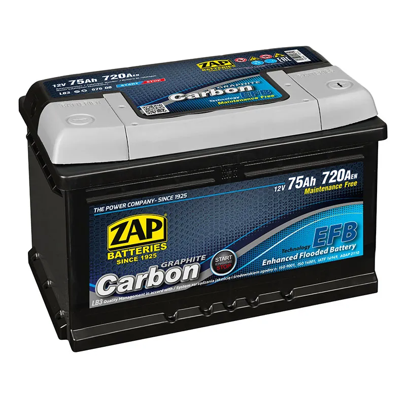 Batteria ZAP EFB 75Ah 720A Start e Stop 275x175x175 mm